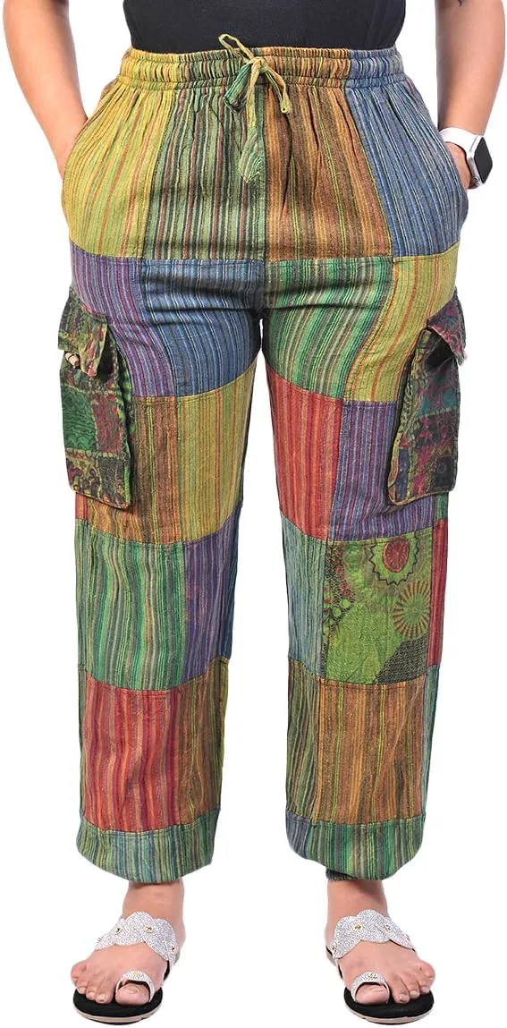THE COLLECTION ROYAL Unisex Hippie Patchwork Bohemian Casual Rave Festival Harem Drawstring Boho Trouser Jogger Pants