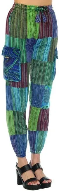 THE COLLECTION ROYAL Unisex Hippie Patchwork Bohemian Casual Rave Festival Harem Drawstring Boho Trouser Jogger Pants