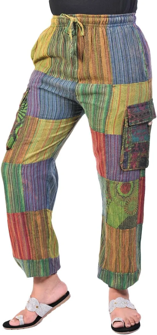 THE COLLECTION ROYAL Unisex Hippie Patchwork Bohemian Casual Rave Festival Harem Drawstring Boho Trouser Jogger Pants