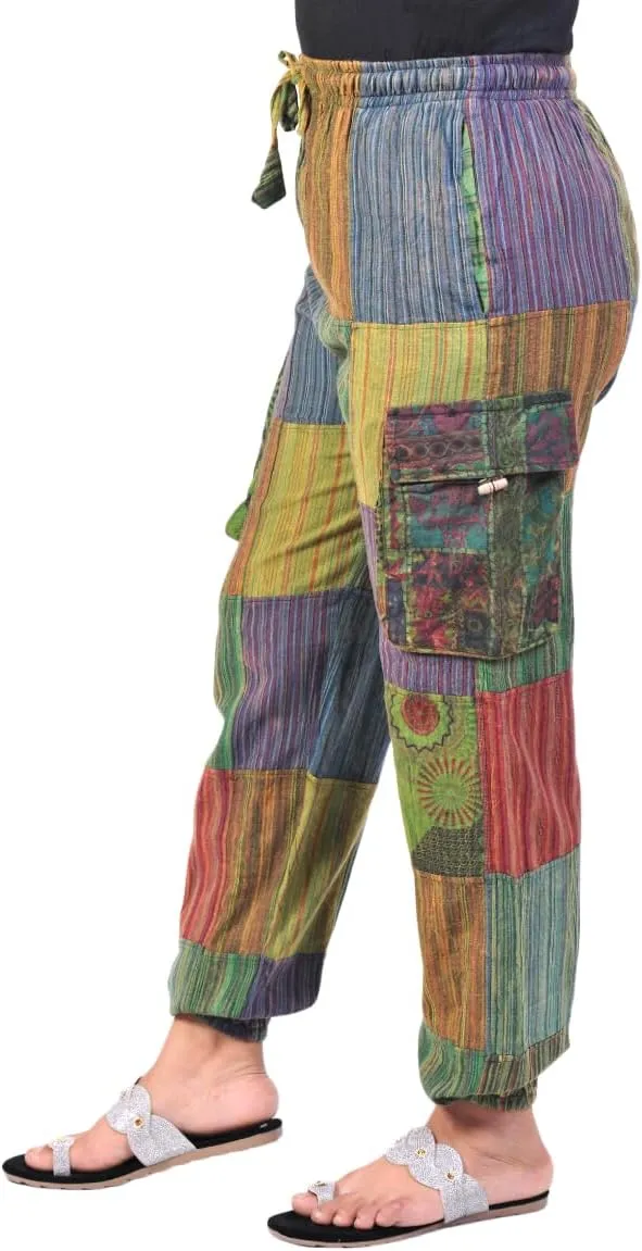 THE COLLECTION ROYAL Unisex Hippie Patchwork Bohemian Casual Rave Festival Harem Drawstring Boho Trouser Jogger Pants