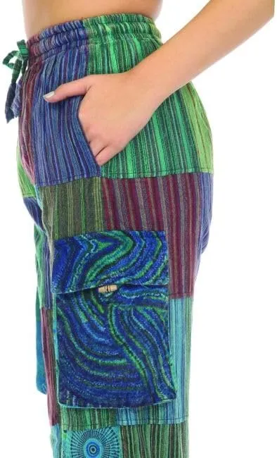 THE COLLECTION ROYAL Unisex Hippie Patchwork Bohemian Casual Rave Festival Harem Drawstring Boho Trouser Jogger Pants