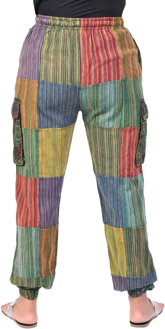 THE COLLECTION ROYAL Unisex Hippie Patchwork Bohemian Casual Rave Festival Harem Drawstring Boho Trouser Jogger Pants
