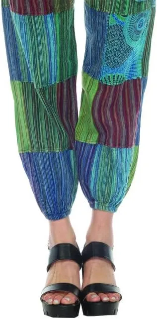 THE COLLECTION ROYAL Unisex Hippie Patchwork Bohemian Casual Rave Festival Harem Drawstring Boho Trouser Jogger Pants