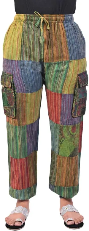 THE COLLECTION ROYAL Unisex Hippie Patchwork Bohemian Casual Rave Festival Harem Drawstring Boho Trouser Jogger Pants