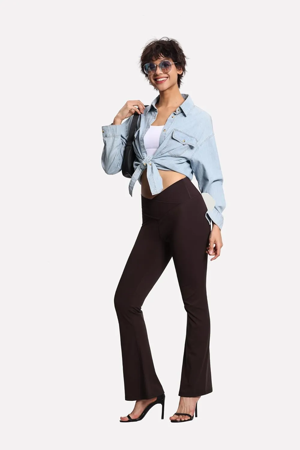 THE GYM PEOPLE Women's Crossover High Waist Flare Workout Leggings Bootcut Bell Bottom Yoga Pants with Tummy Control