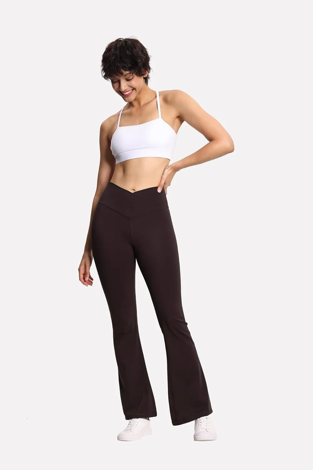 THE GYM PEOPLE Women's Crossover High Waist Flare Workout Leggings Bootcut Bell Bottom Yoga Pants with Tummy Control