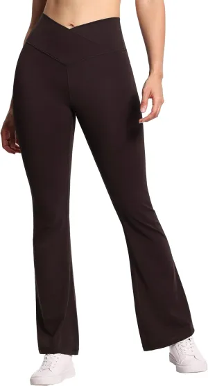 THE GYM PEOPLE Women's Crossover High Waist Flare Workout Leggings Bootcut Bell Bottom Yoga Pants with Tummy Control