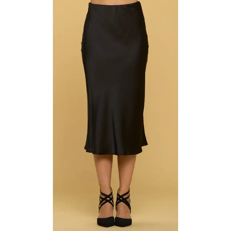 The Mary Black Satin Midi Skirt