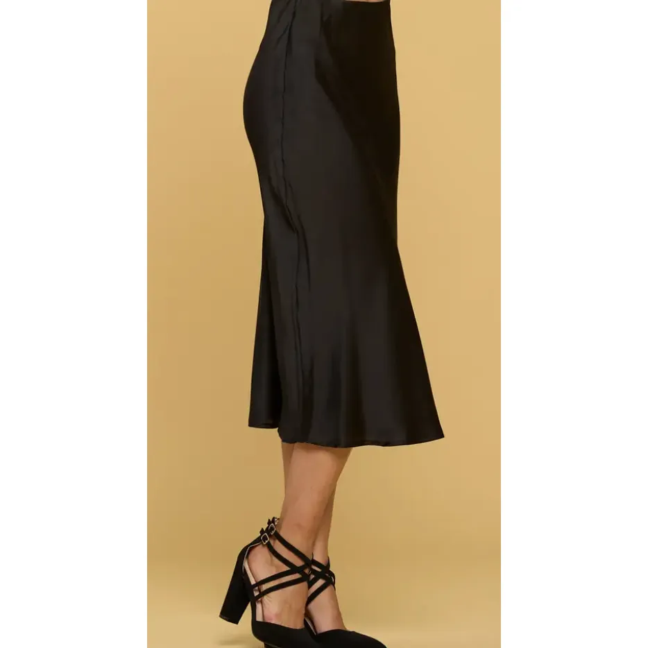 The Mary Black Satin Midi Skirt