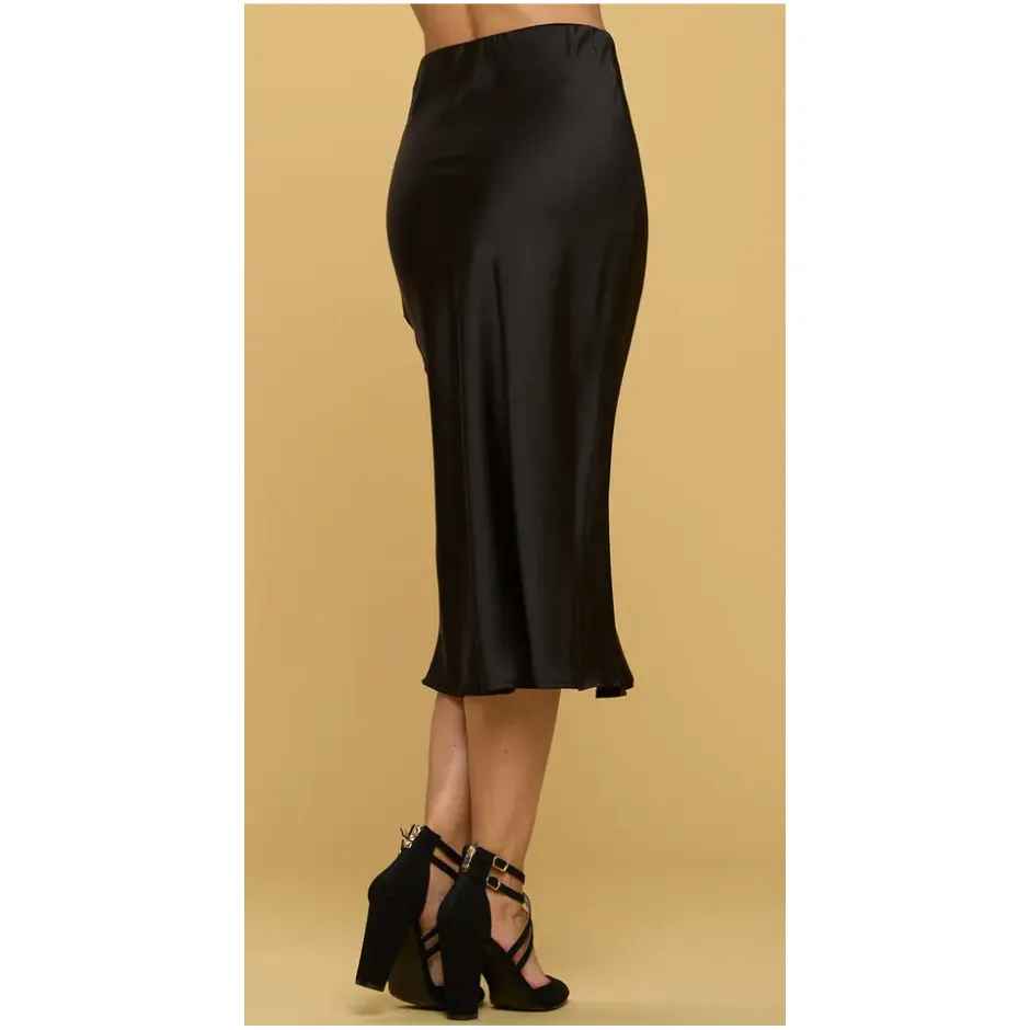 The Mary Black Satin Midi Skirt