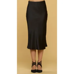 The Mary Black Satin Midi Skirt