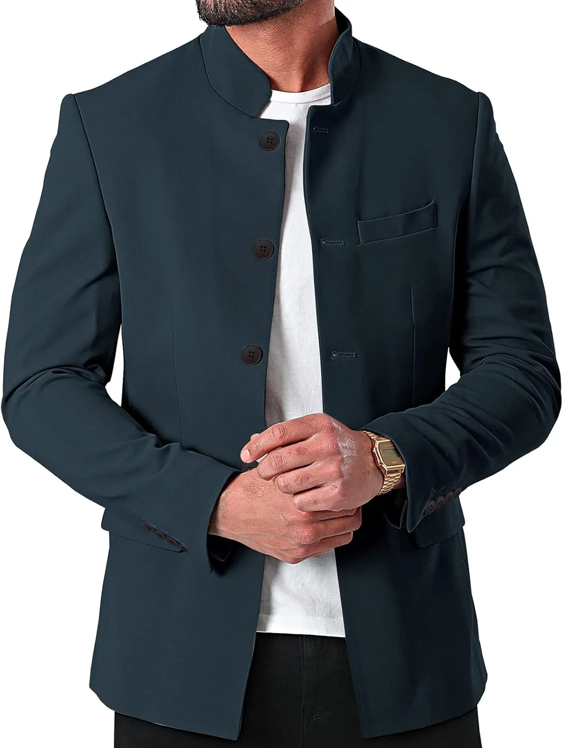 THWEI Mens Casual Suit Blazer Jackets Stand Collar Business Sport Coats