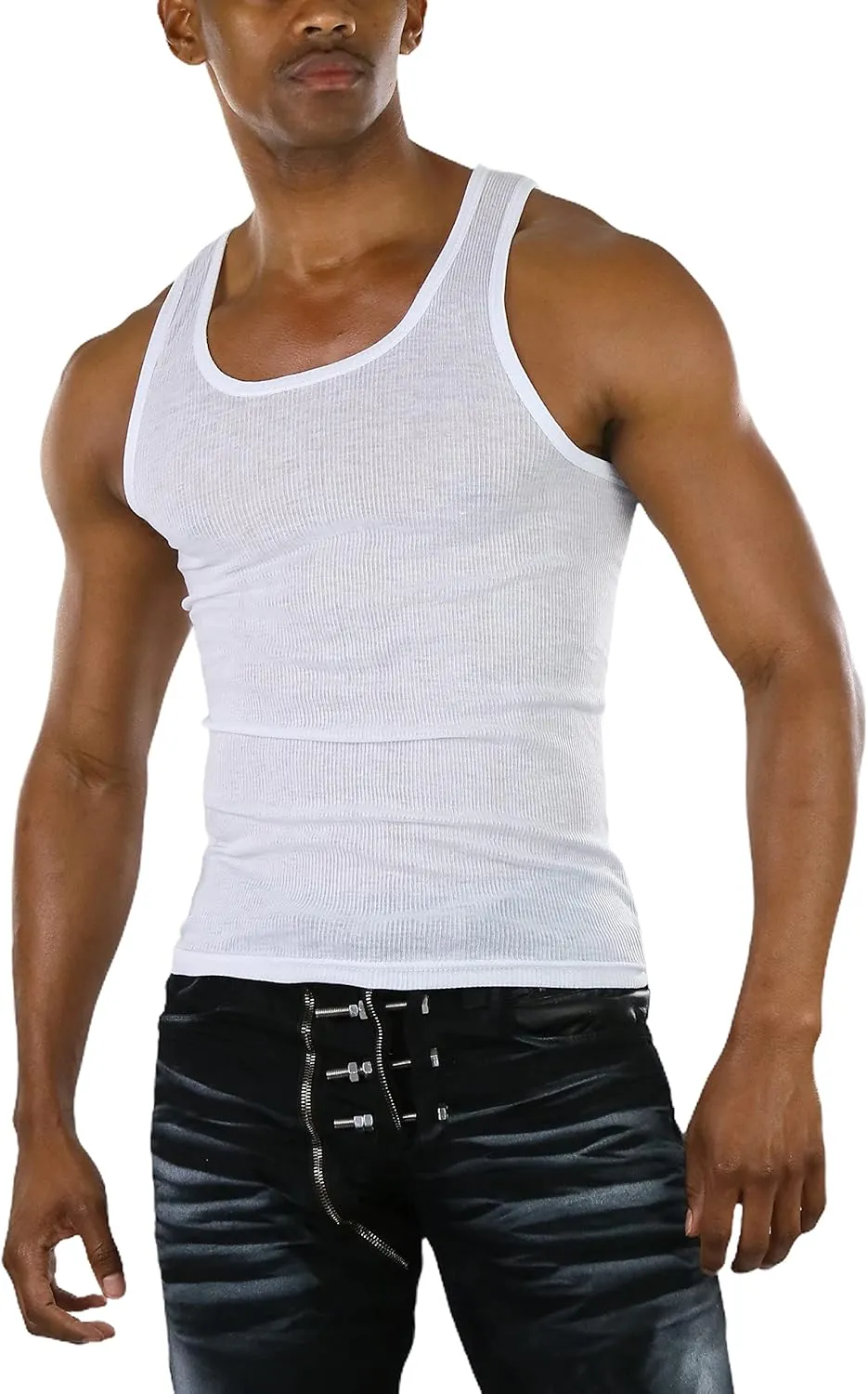 ToBeInStyle Men's Slim Fit Shallow Scoop Neck Sleeveless A-Shirts