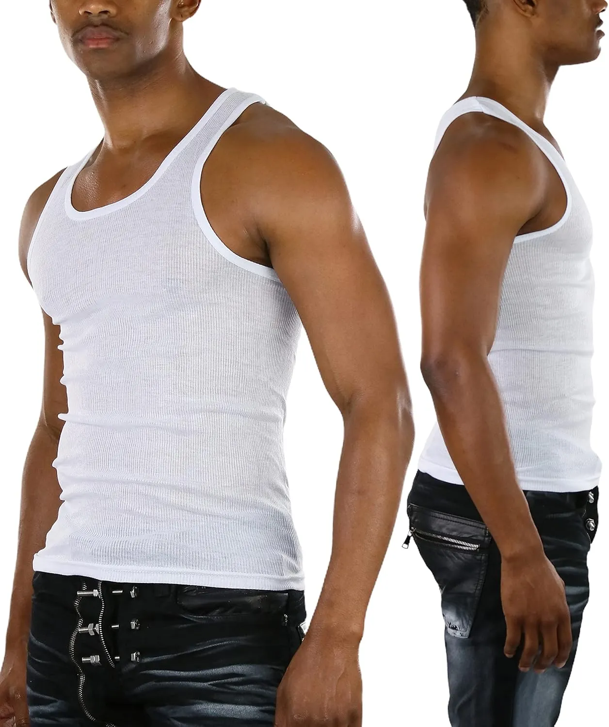 ToBeInStyle Men's Slim Fit Shallow Scoop Neck Sleeveless A-Shirts