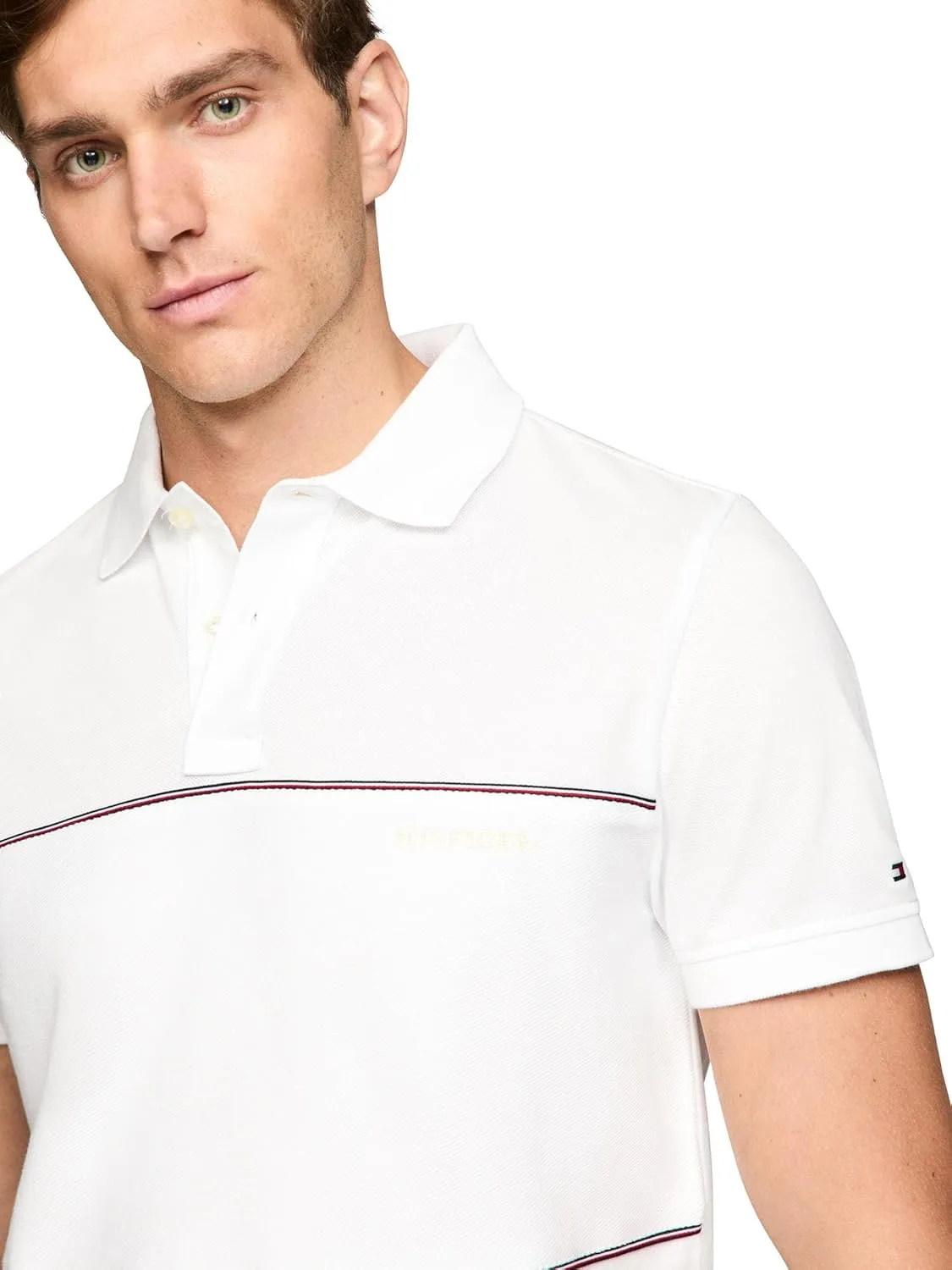 Tommy Hilfiger Men's Short Sleeve Casual Polo Shirts in Regular Fit with Stripe Designs
