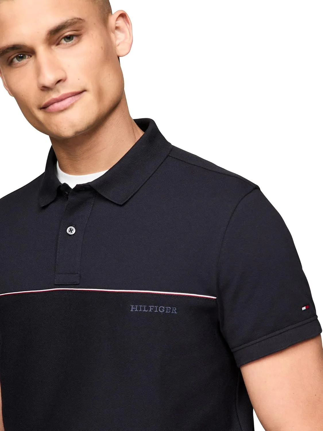 Tommy Hilfiger Men's Short Sleeve Casual Polo Shirts in Regular Fit with Stripe Designs