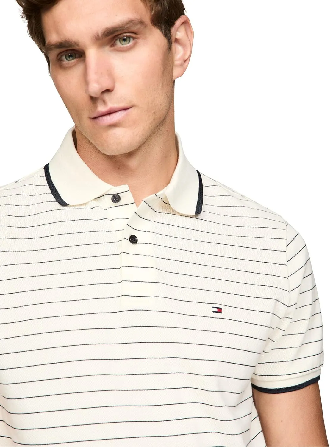 Tommy Hilfiger Men's Short Sleeve Casual Polo Shirts in Regular Fit with Stripe Designs