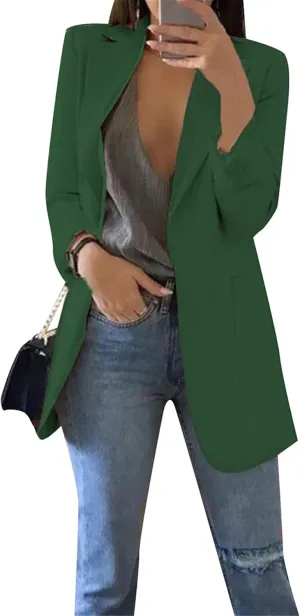 TYQQU Womens Casual Long Sleeve Open Front Blazer Lapel Collar Cardigan Plus Size Work Jackets