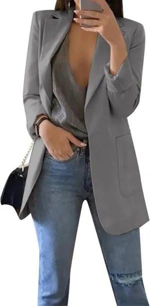 TYQQU Womens Casual Long Sleeve Open Front Blazer Lapel Collar Cardigan Plus Size Work Jackets