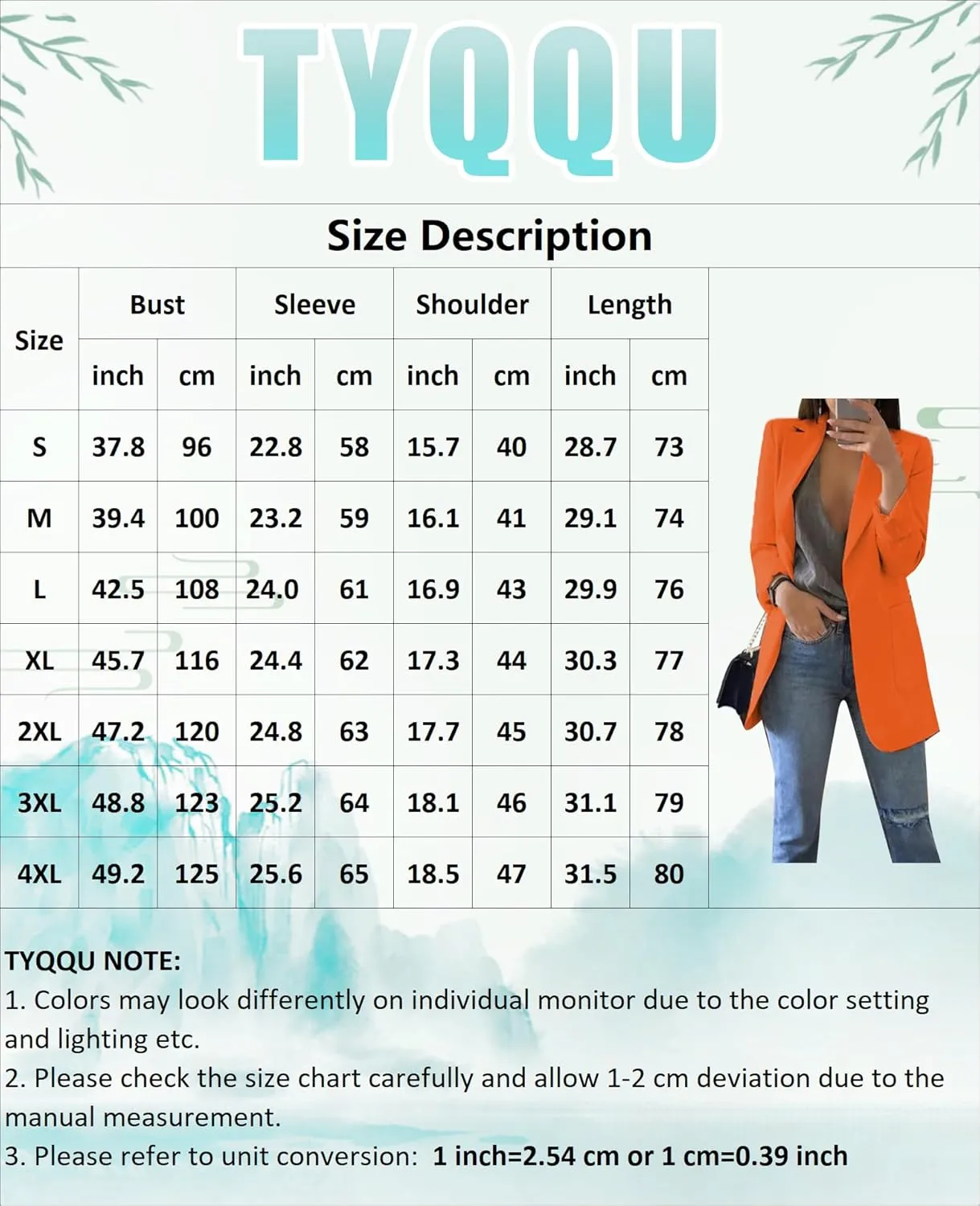 TYQQU Womens Casual Long Sleeve Open Front Blazer Lapel Collar Cardigan Plus Size Work Jackets