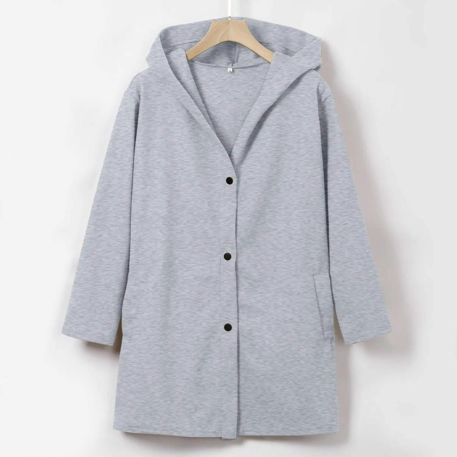 uhnmki Womens Jackets Casual Single Breasted Hooded Jacket Lapel Neck Long Sleeve Solid Color Trench Coat for Women 2024