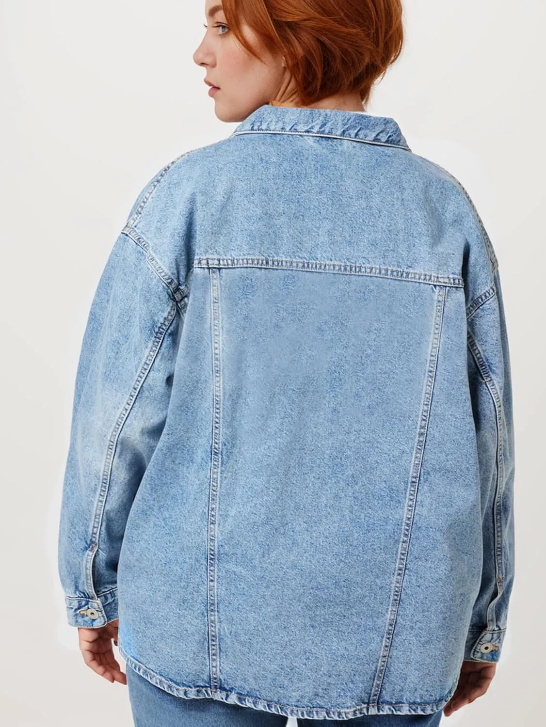 VANGULL Women's Oversized Denim Jacket Plus Size Vintage Long Sleeves Button Down with Pockets