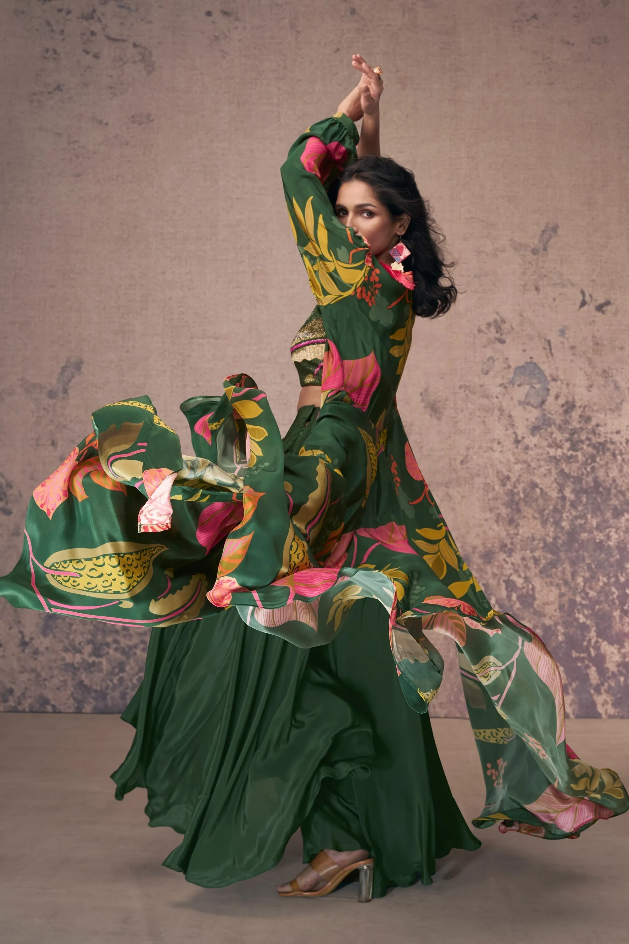 Vartika Singh Crepe Silk Green Color Attractive Readymade Palazzo Suit With Koti