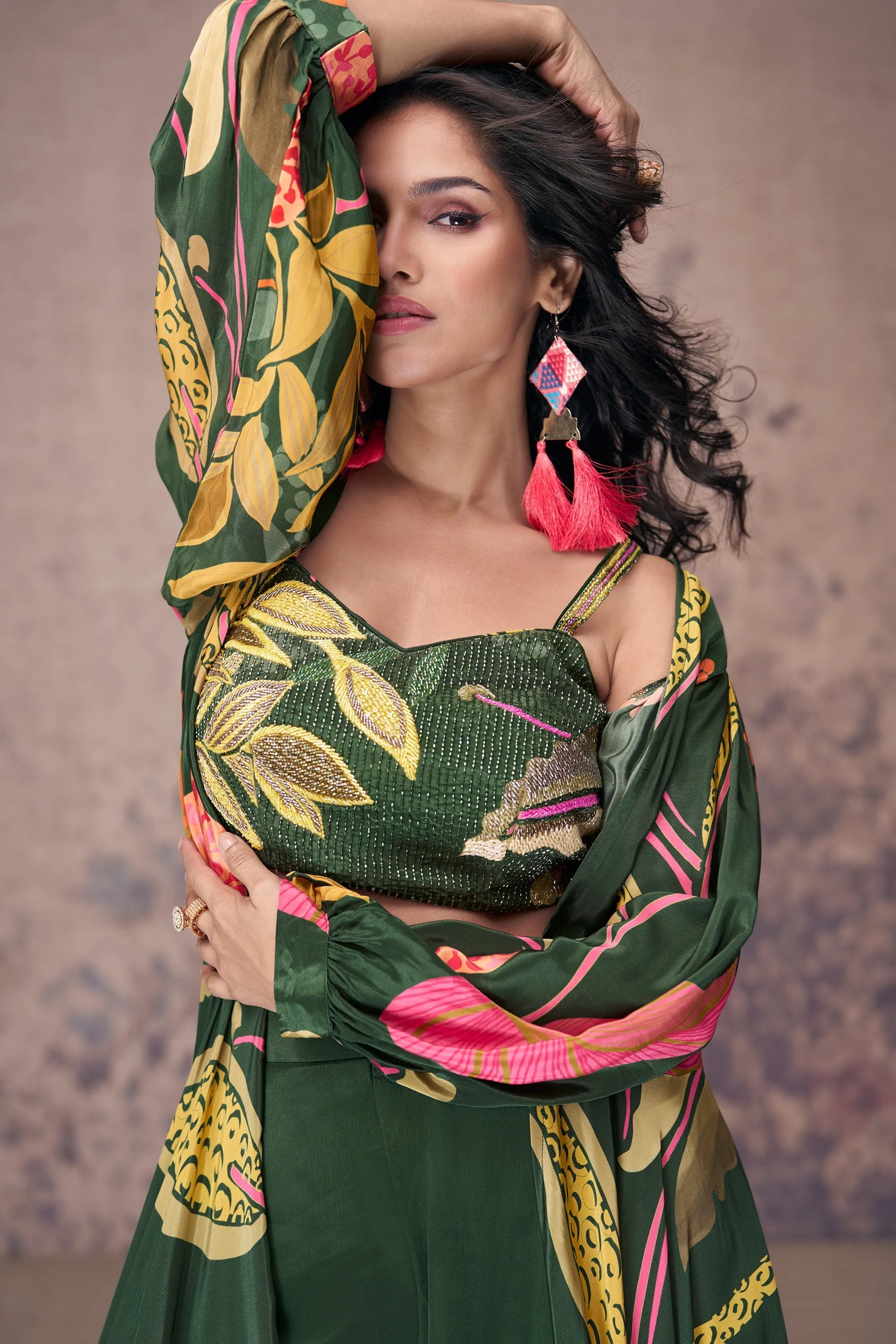 Vartika Singh Crepe Silk Green Color Attractive Readymade Palazzo Suit With Koti