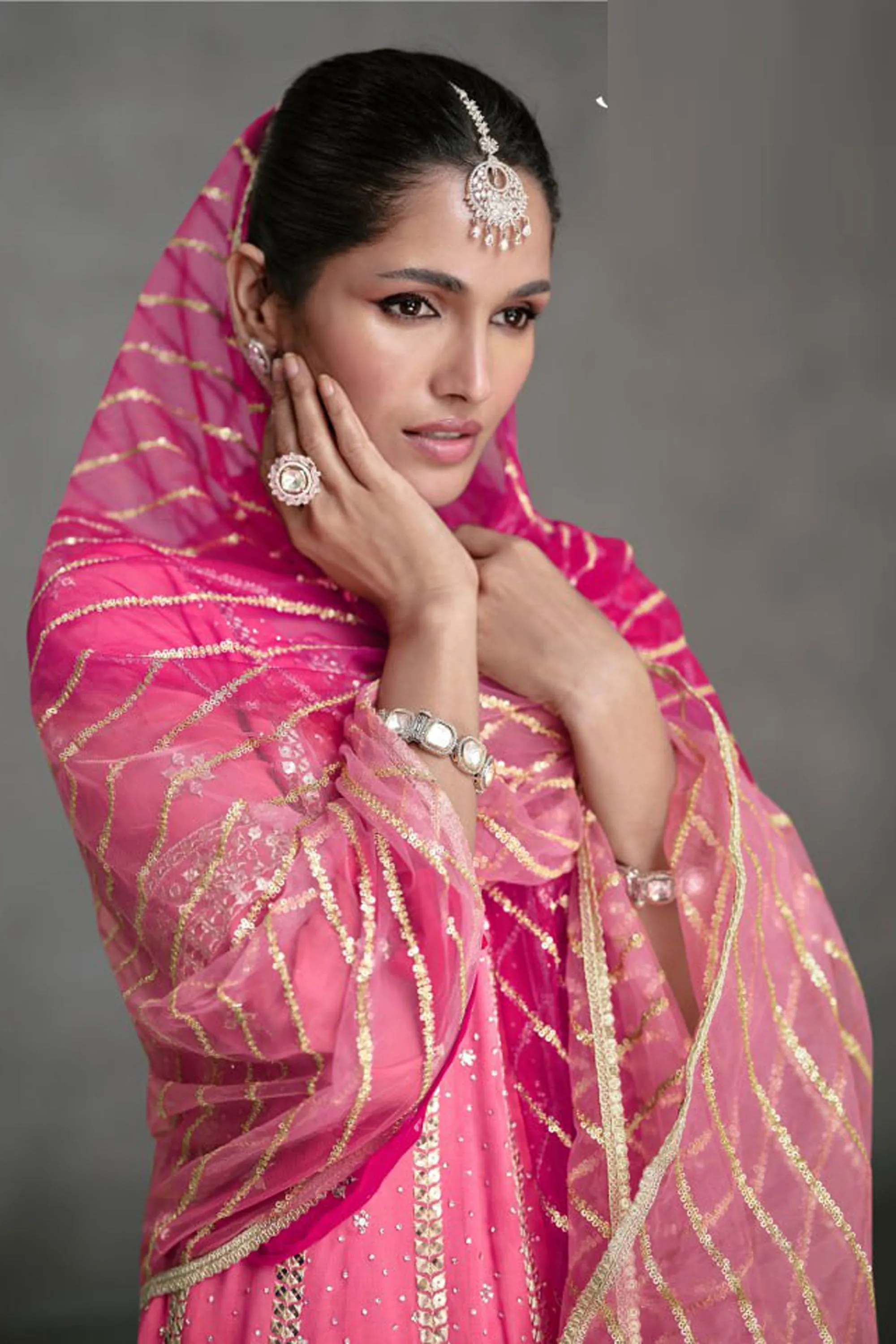 Vartika Singh Incredible Georgette Fabric Rani Color Palazzo Suit