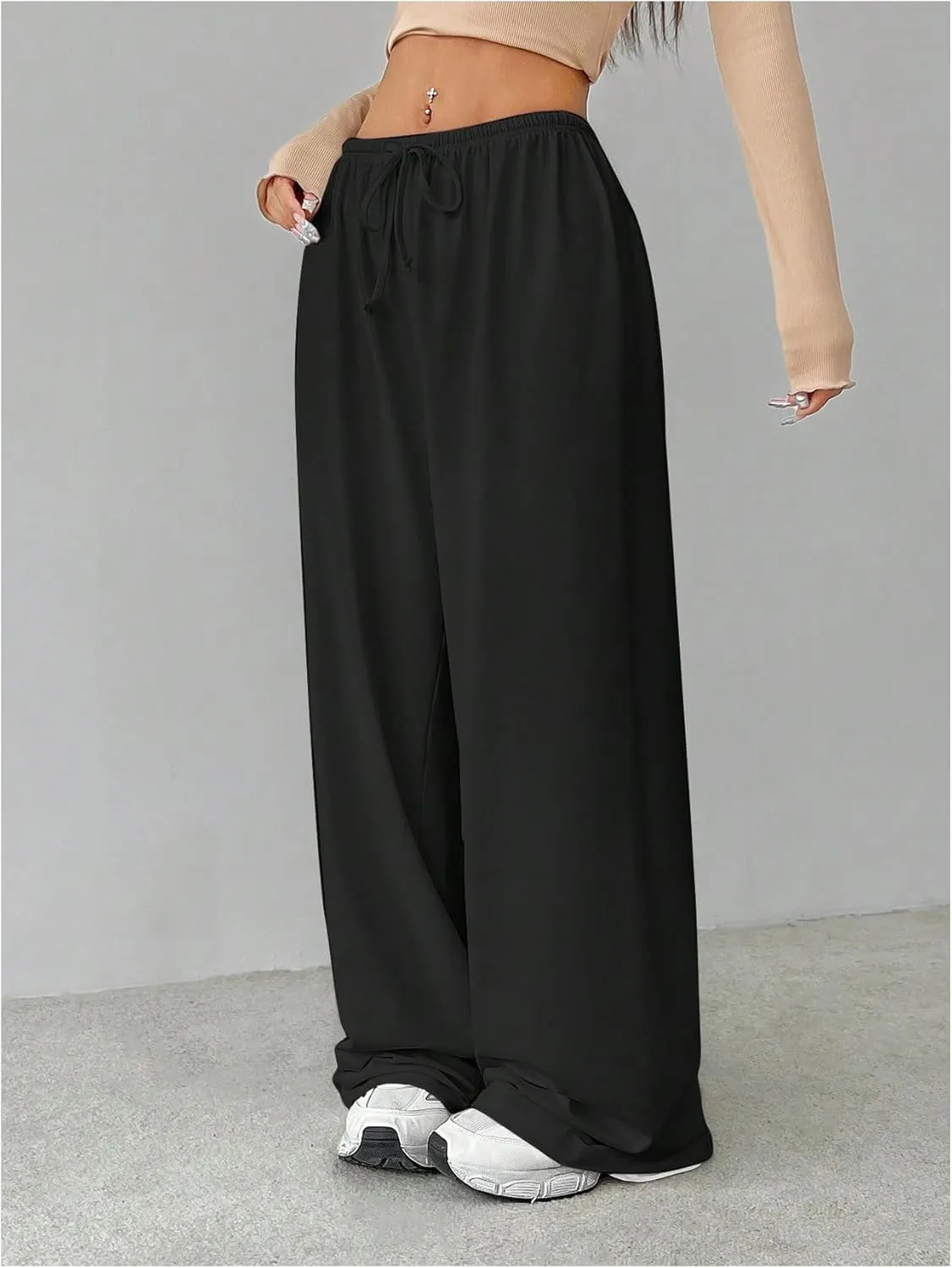Verdusa Women's Loose Wide Leg Sweatpants Elastic Drawstring Waist Casual Long Pants
