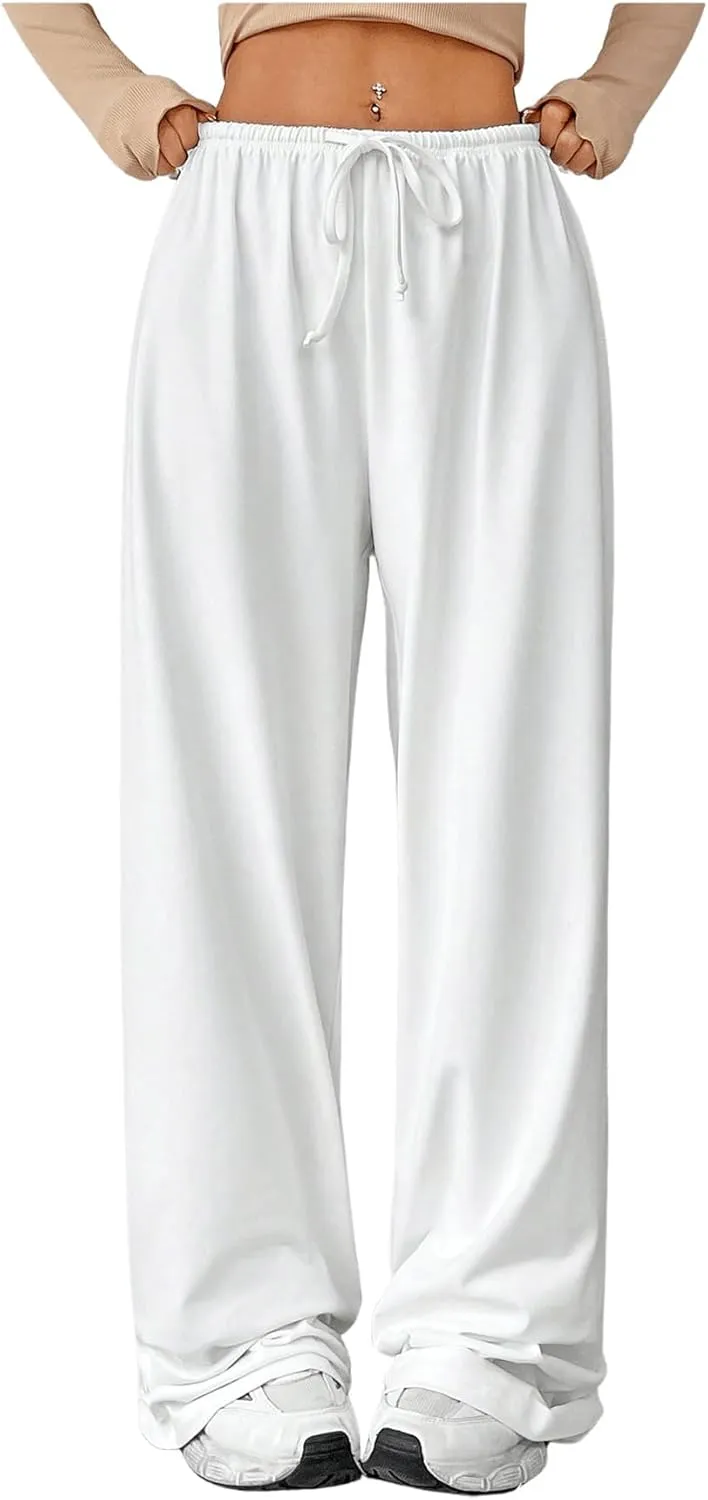 Verdusa Women's Loose Wide Leg Sweatpants Elastic Drawstring Waist Casual Long Pants