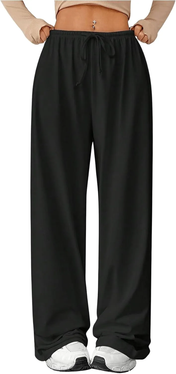 Verdusa Women's Loose Wide Leg Sweatpants Elastic Drawstring Waist Casual Long Pants