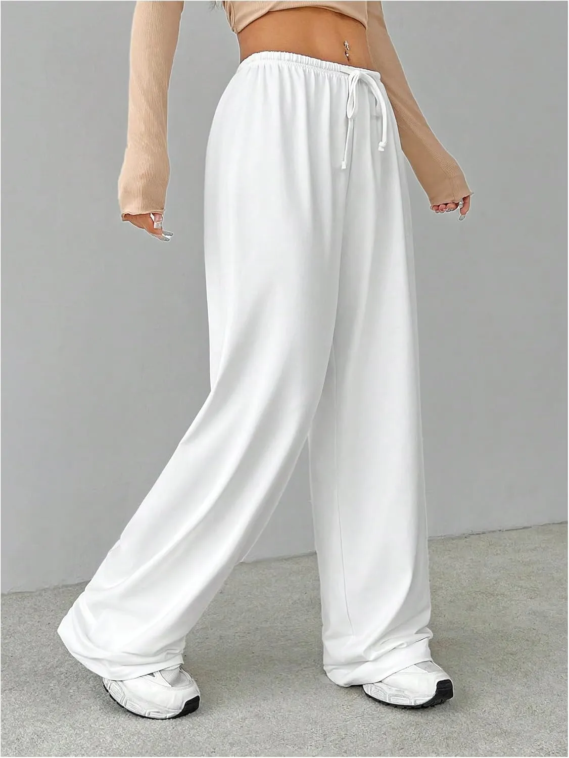 Verdusa Women's Loose Wide Leg Sweatpants Elastic Drawstring Waist Casual Long Pants