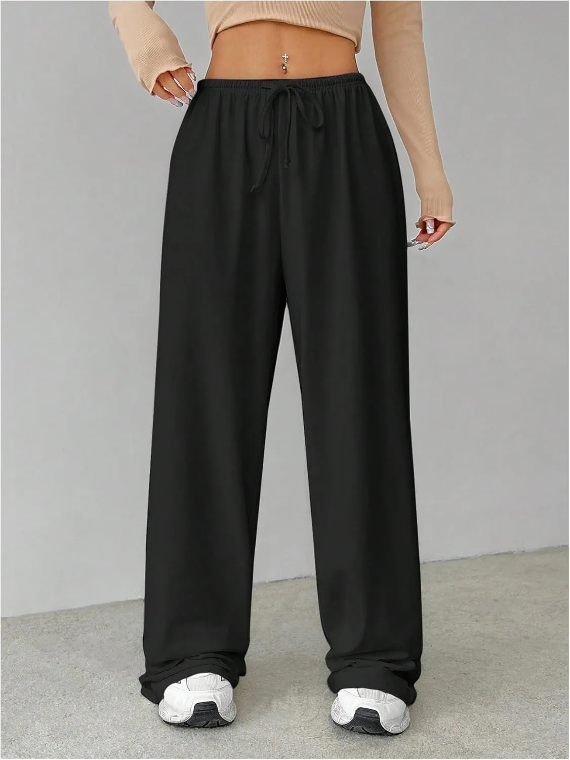 Verdusa Women's Loose Wide Leg Sweatpants Elastic Drawstring Waist Casual Long Pants