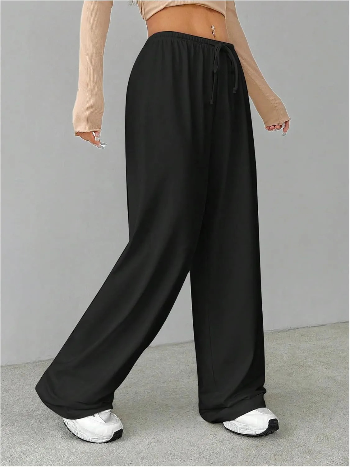 Verdusa Women's Loose Wide Leg Sweatpants Elastic Drawstring Waist Casual Long Pants