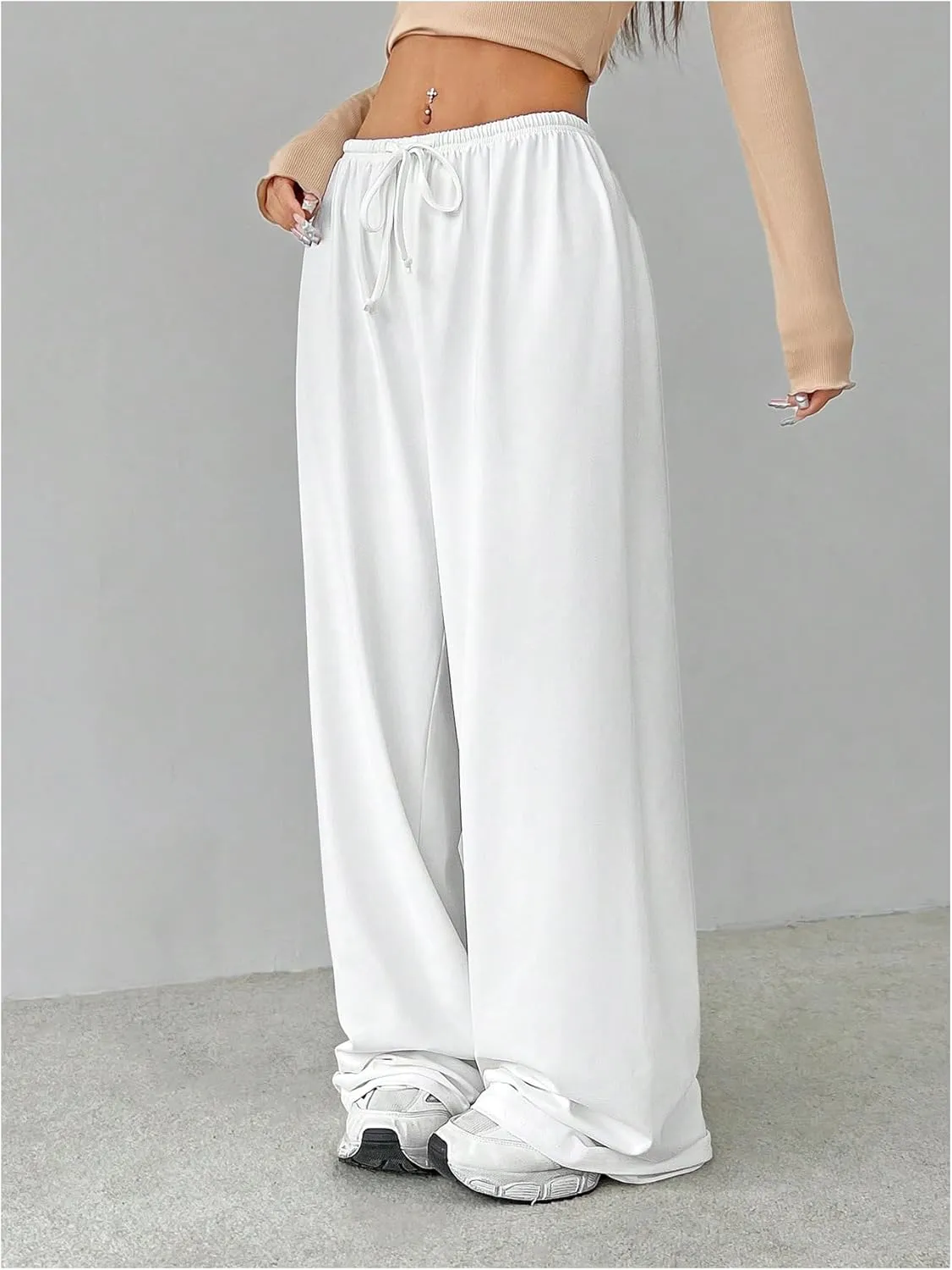 Verdusa Women's Loose Wide Leg Sweatpants Elastic Drawstring Waist Casual Long Pants