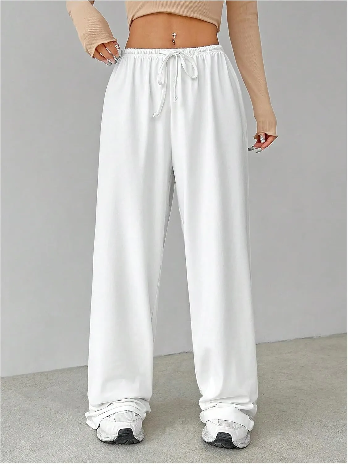 Verdusa Women's Loose Wide Leg Sweatpants Elastic Drawstring Waist Casual Long Pants