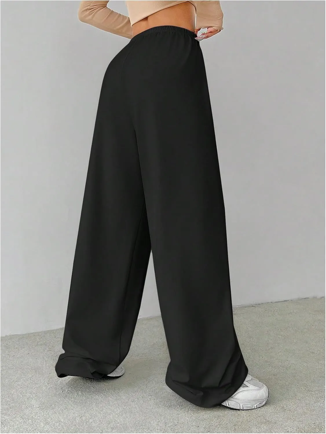 Verdusa Women's Loose Wide Leg Sweatpants Elastic Drawstring Waist Casual Long Pants