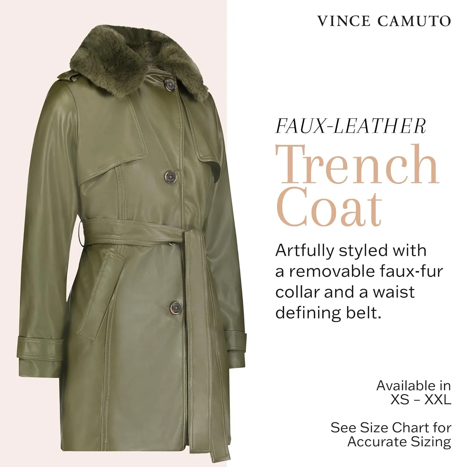 Vince Camuto Faux Leather Jackets for Women WinterLeather Trench Coats for Women