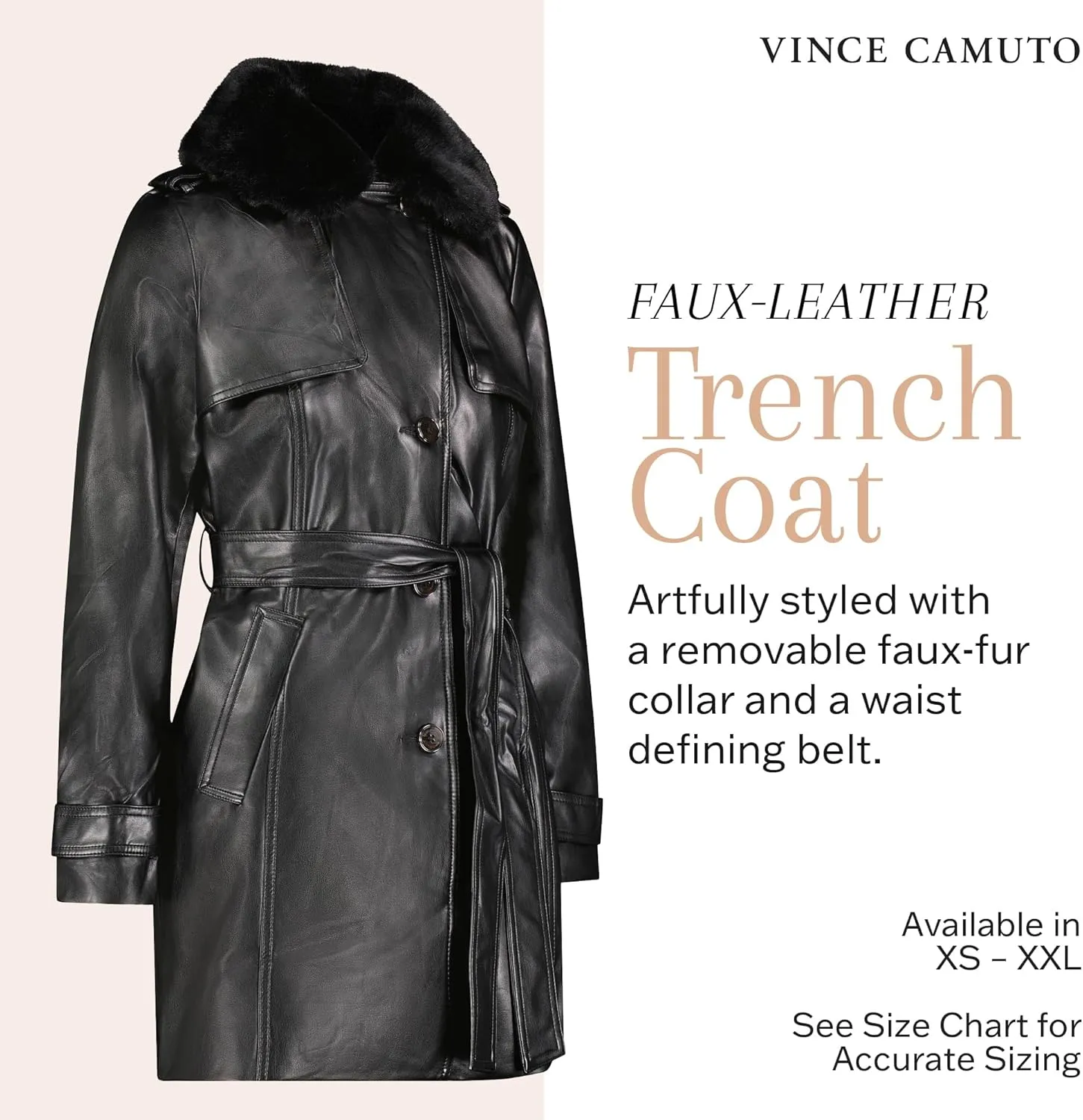 Vince Camuto Faux Leather Jackets for Women WinterLeather Trench Coats for Women