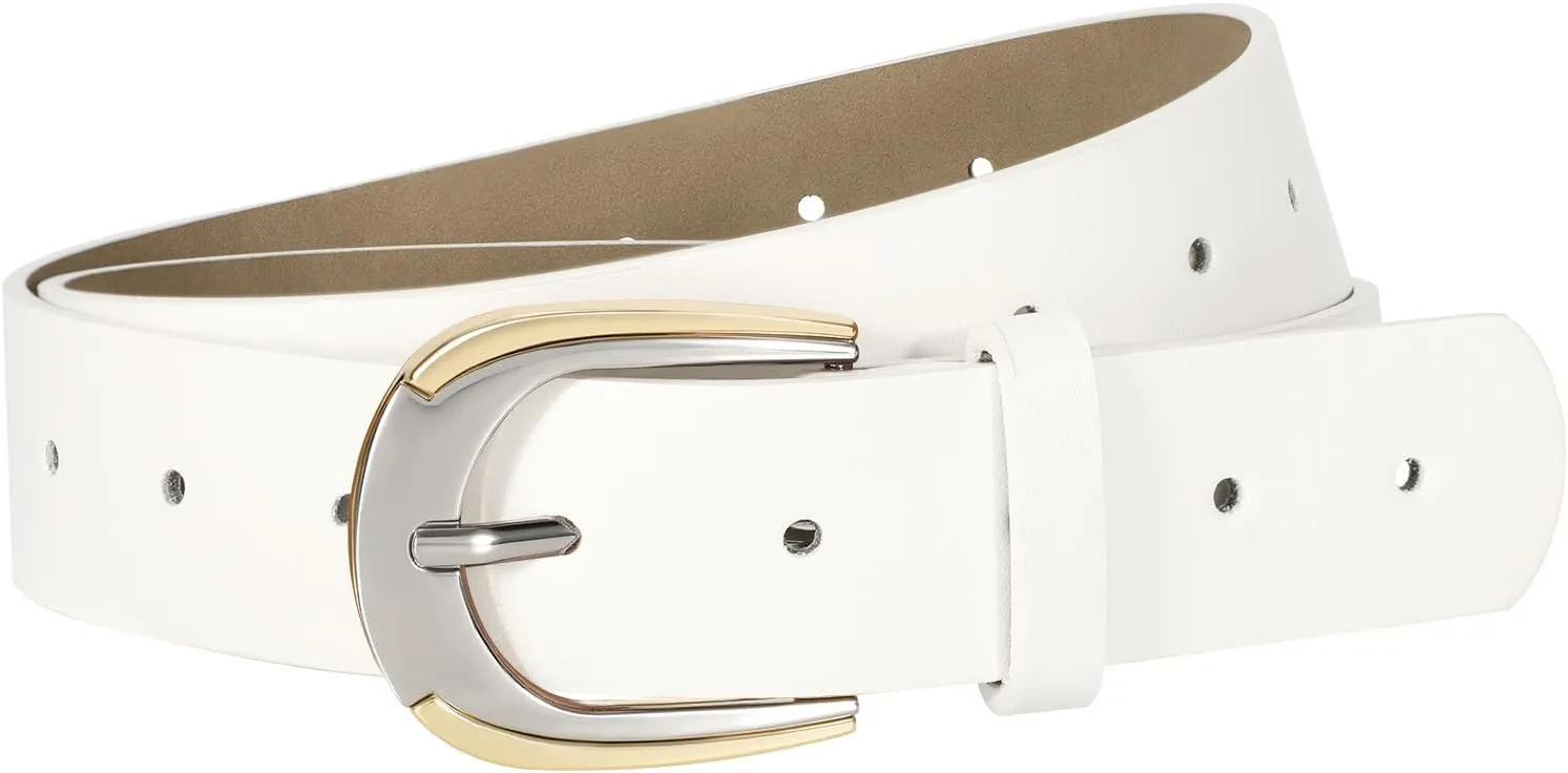 VONMELLI Women Leather Belt for Pants Jeans Dresses Ladies Belts with Fashion Gold Silver Buckle