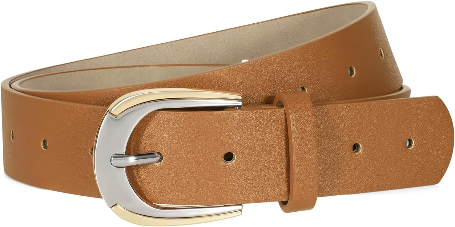 VONMELLI Women Leather Belt for Pants Jeans Dresses Ladies Belts with Fashion Gold Silver Buckle