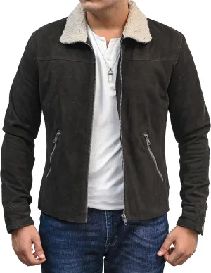 Walking Dead Rick Grimes Jacket Andrew Lincoln Fur Collar Brown Suede Leather Costume Adult Men
