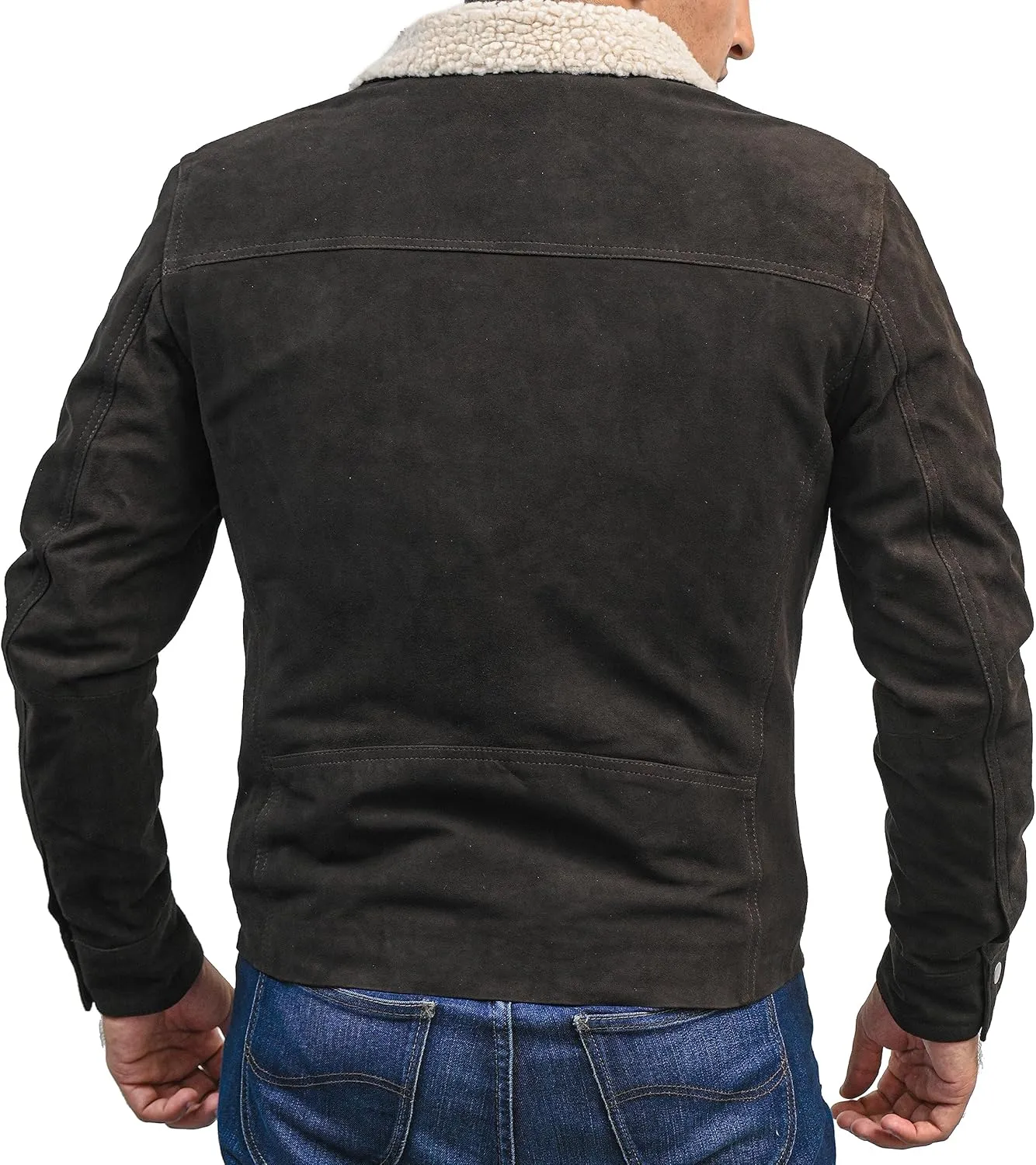 Walking Dead Rick Grimes Jacket Andrew Lincoln Fur Collar Brown Suede Leather Costume Adult Men
