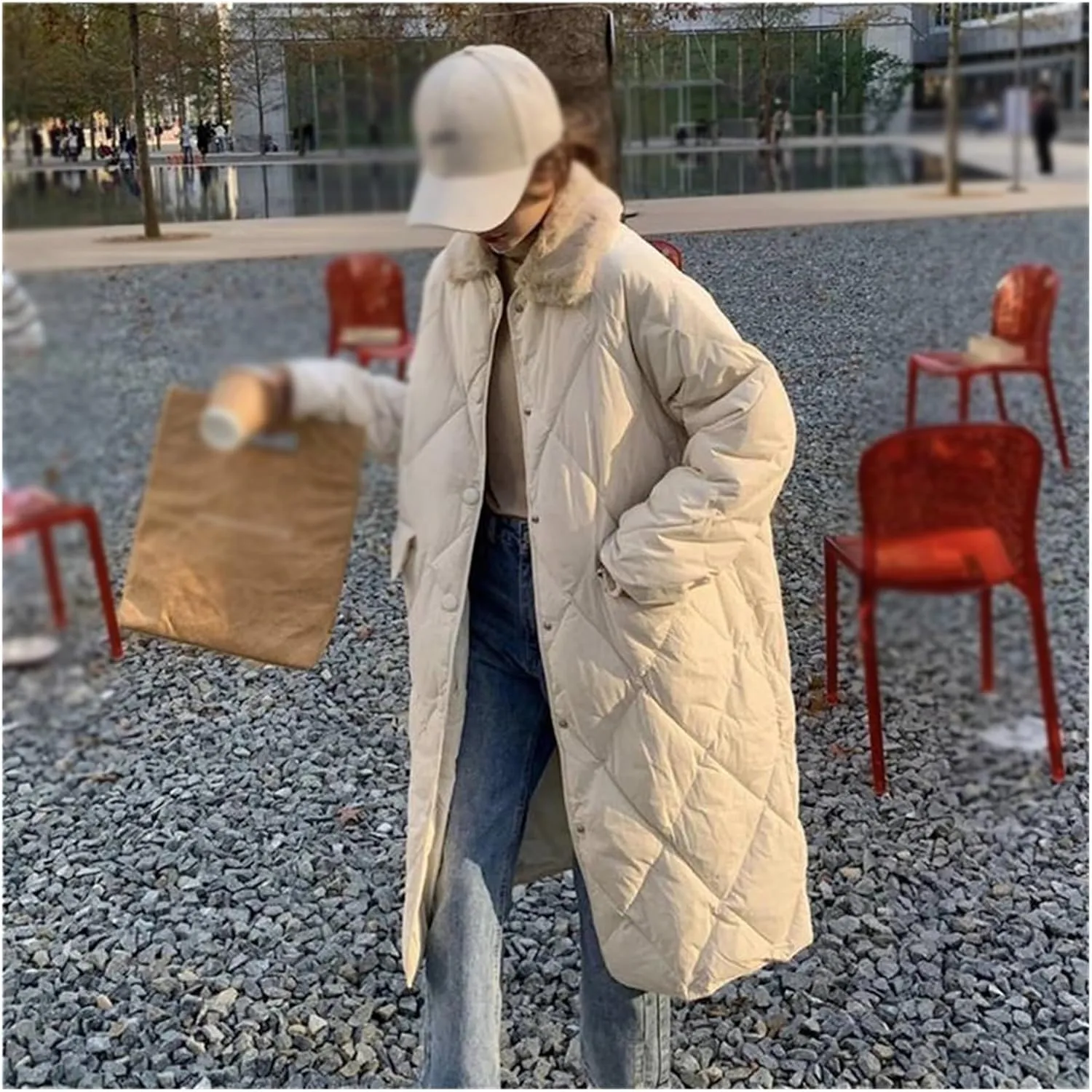 Winter Collar Single-Breasted Cotton Padded Jackets Solid Color Streetwear Coats Oversized Parkas(L 65-70kg)