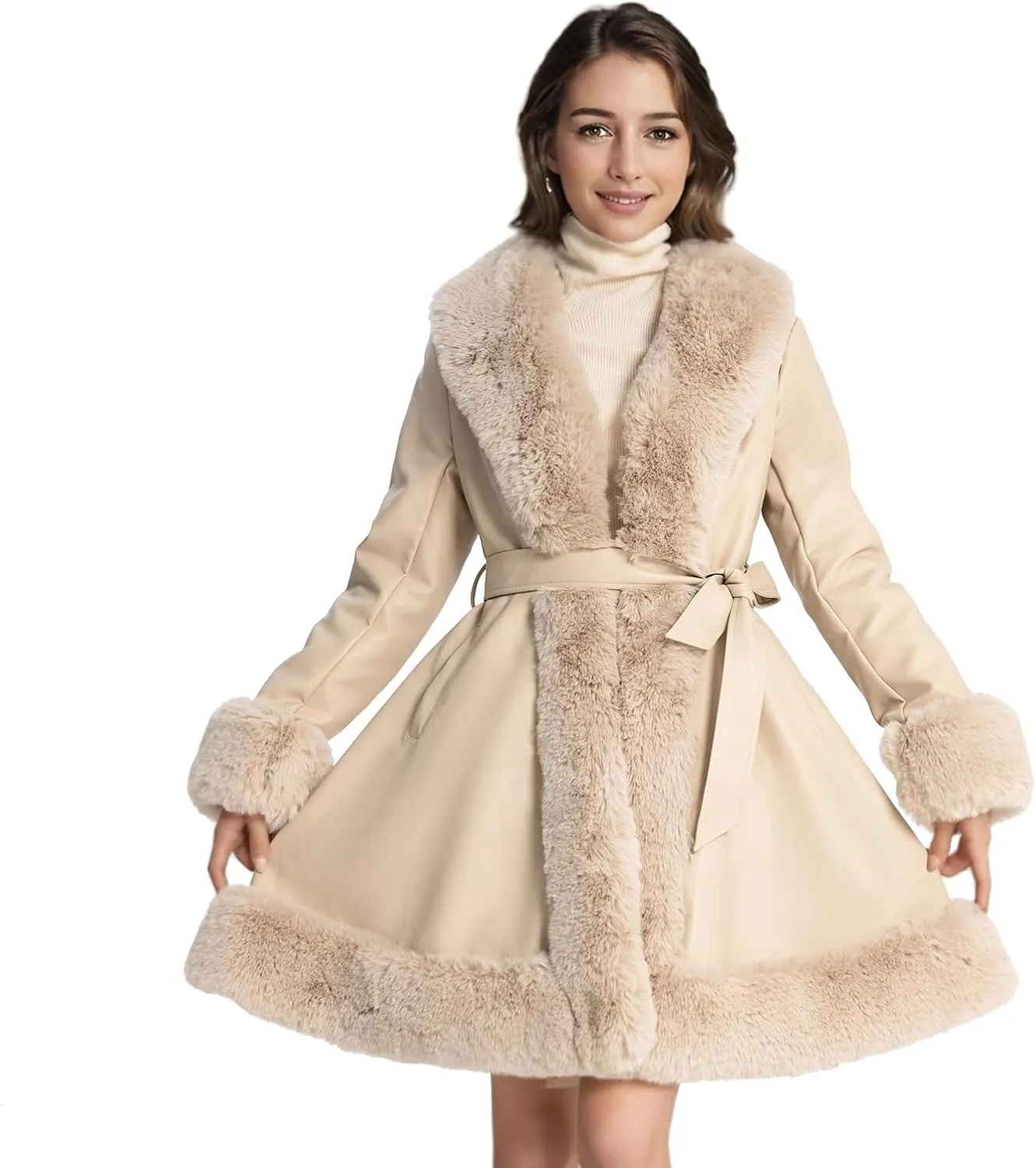 Winter Faux Fur Coats for Women,Faux Fur Leather Jacket Women