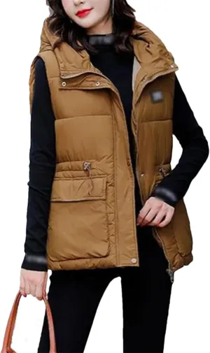 Winter Womens Hooded Sleeveless Thicken Cotton Padded Vest Women Coats Casual Loose Outwear