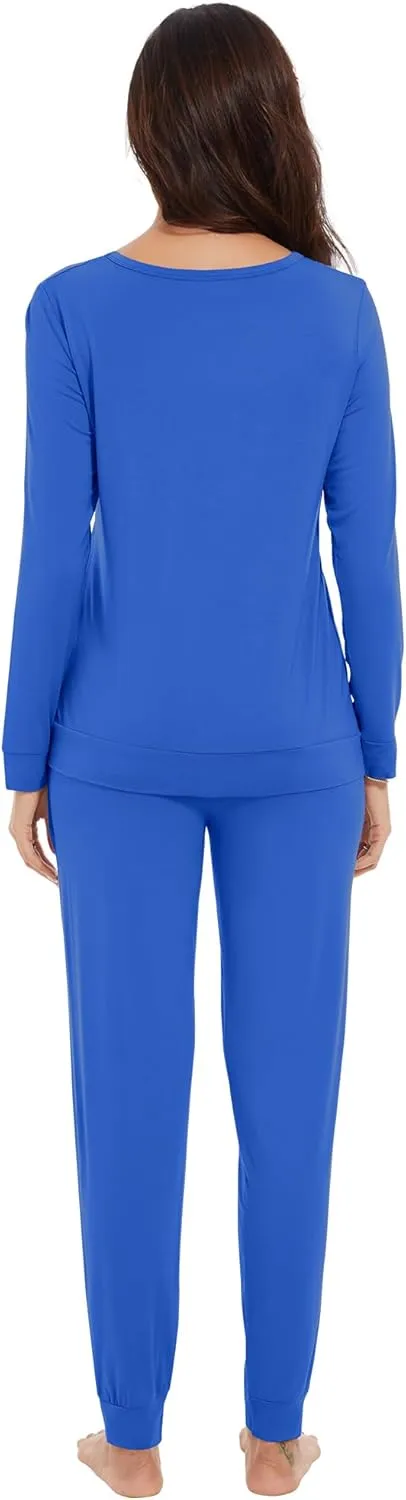 WiWi Viscose from Bamboo Women's Long Sleeve Pajama Sets Sleepwear with Jogger Pajamas Pants Soft Lounge Set Loungewear S-XXL