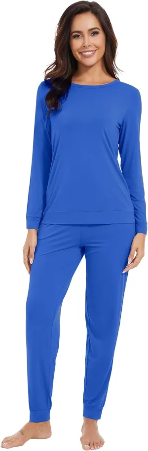 WiWi Viscose from Bamboo Women's Long Sleeve Pajama Sets Sleepwear with Jogger Pajamas Pants Soft Lounge Set Loungewear S-XXL