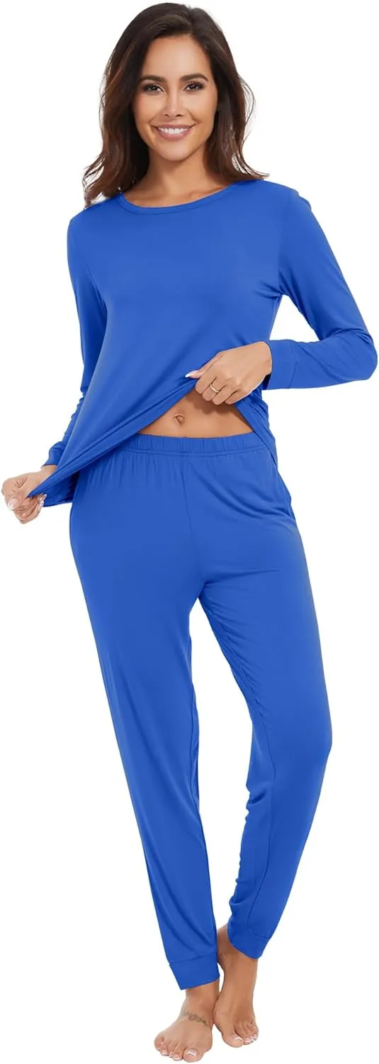WiWi Viscose from Bamboo Women's Long Sleeve Pajama Sets Sleepwear with Jogger Pajamas Pants Soft Lounge Set Loungewear S-XXL